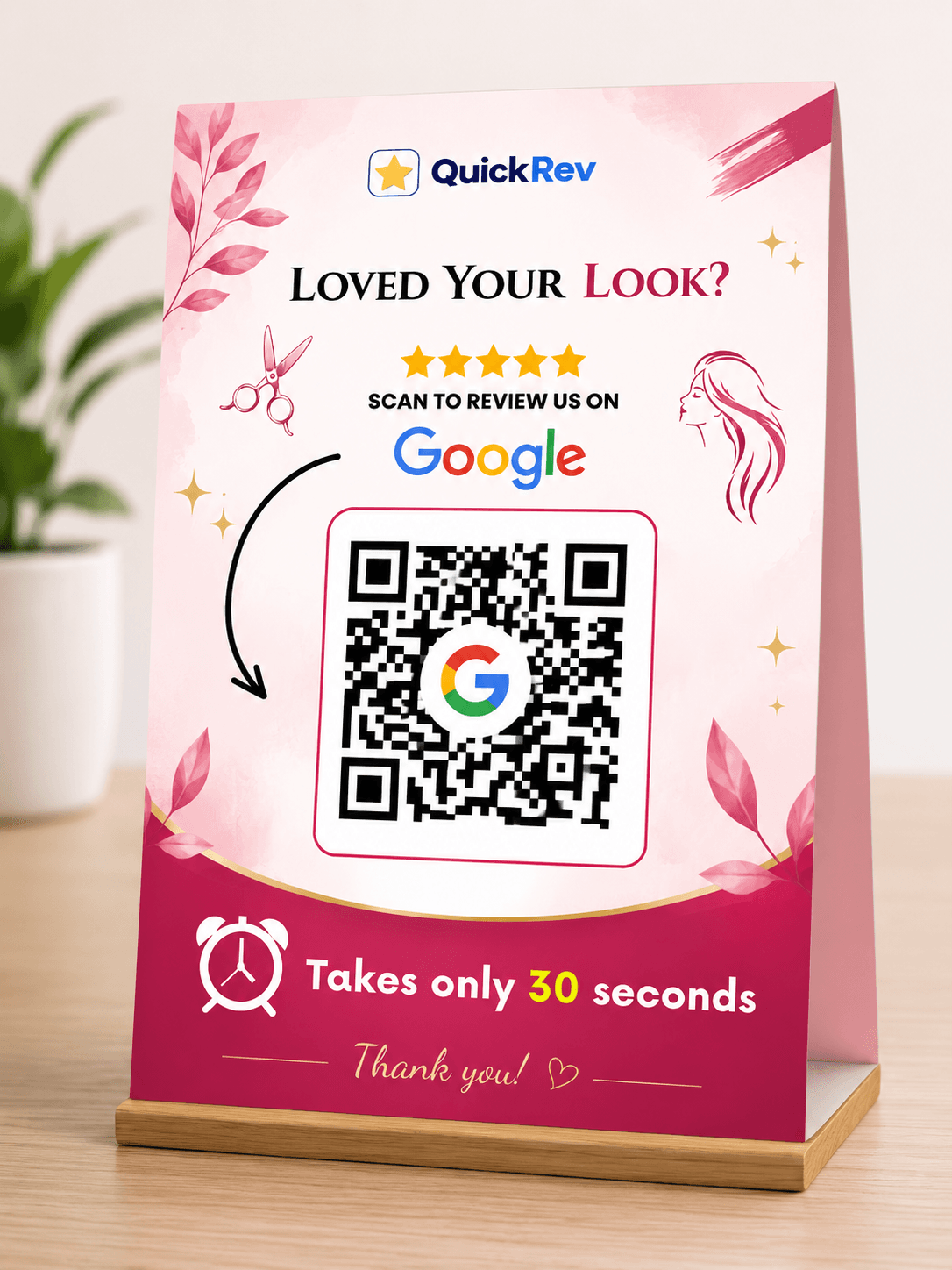 Personalized QuickRev QR code stand